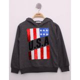 Toontoy Erkek Çocuk Pullu U.S.A Bayraklı Nakışlı Sweatshirt Antrasit Melanj 10 YAŞ