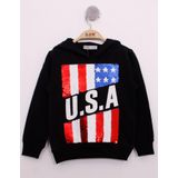 Toontoy Erkek Çocuk Pullu U.S.A Bayraklı Nakışlı Sweatshirt Siyah 4 YAŞ