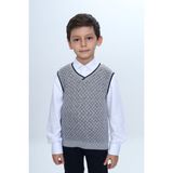 Toontoy Erkek Çocuk Regular Fit V Yaka Kare Desenli Okul Süveter - Garni & 2 Iplik - Gri - 10