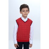 Toontoy Erkek Çocuk Regular Fit V Yaka Kare Desenli Okul Süveter - Garni & 2 İplik