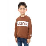 TOONTOY Erkek Çocuk Relax Fit Bisiklet Yaka Düşük Omuz Baskılı Sweatshirt, 2 YAŞ, 24467, Kahverengi, erkek-çocuk