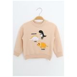 TOONTOY Erkek Çocuk Relax Fit Bisiklet Yaka Hafif Düşük Omuz Nakışlı Sweatshirt, 3 Yaş, 24554, Bej, erkek-çocuk