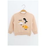 TOONTOY Erkek Çocuk Relax Fit Bisiklet Yaka Nakışlı Sweatshirt, 4 Yaş, 24554, Bej, erkek-çocuk