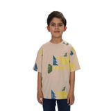 Toontoy Erkek Çocuk Renkli Grafik Baskılı Tişört Bej 7 YAŞ