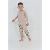 Toontoy Erkek Çocuk Roar Baskılı Pijama Takım - Bej - 5 Yaş