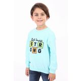 Toontoy Erkek Çocuk Strong Baskılı Sweatshirt Su Yeşili 2 YAŞ