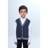Toontoy Erkek Çocuk V Yaka Düğmeli Triko Yelek - Diagonal Desenli - 10 Yaş - Lacivert