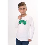 Toontoy Erkek Çocuk Yaprak Baskılı Tişört Ekru 12-13 YAŞ