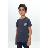Toontoy Erkek Çocuk Yıkamalı Göğsü Baskılı Tişört Füme 5 YAŞ