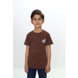 Toontoy Erkek Çocuk Yıkamalı Göğsü Baskılı Tişört Kahve 5 YAŞ