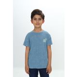 Toontoy Erkek Çocuk Yıkamalı Göğsü Baskılı Tişört Mavi 7 YAŞ