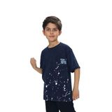Toontoy Erkek Çocuk Yıkamalı Sıçratma Baskılı Tişört Lacivert 8 YAŞ