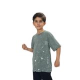 Toontoy Erkek Çocuk Yıkamalı Sıçratma Baskılı Tişört Yeşil 12 YAŞ