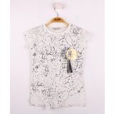 Toontoy Göğsü Şerit Aksesuarlı Ekru Kız Çocuk T-shirt