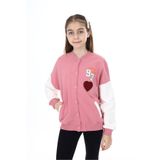 Toontoy Gül Kurusu Kız Çocuk Kolej Yaka Çıtçıt Kapama Cepli Düşük Omuz Baskılı Renk Bloklu Örme Hırka