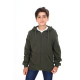 Toontoy Haki Erkek Çocuk Kapüşonlu Fermuarlı Cepli Düşük Omuz Baskılı Örme Hırka - 3 İplik Şardonsuz