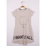 Toontoy I Want It All Baskılı Kahverengi Kız Çocuk Elbise