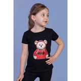 Toontoy Kids Ayıcık Baskılı Siyah Kız Çocuk T-shirt