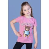 Toontoy Kids Ayıcık ve Yazı Baskılı Taş İşlemeli Gül Kurusu Kız Çocuk T-shirt