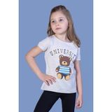 Toontoy Kids Ayıcık ve Yazı Baskılı Taş İşlemeli Kahverengi Kız Çocuk T-shirt