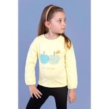 Toontoy Kids Baskılı Kol Ucu Lastikli Sırtı Nakış Detaylı Sarı Kız Çocuk T-shirt