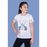 Toontoy Kids Baskılı Taş İşlemeli Arkası Tül Detaylı Ekru Kız Çocuk T-shirt