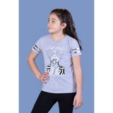 Toontoy Kids Baskılı Taş İşlemeli Arkası Tül Detaylı Gri Melanj Kız Çocuk T-shirt