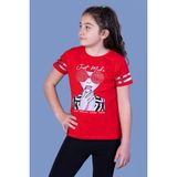 Toontoy Kids Baskılı Taş İşlemeli Arkası Tül Detaylı Kırmızı Kız Çocuk T-shirt