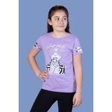 Toontoy Kids Baskılı Taş İşlemeli Arkası Tül Detaylı Lila Kız Çocuk T-shirt