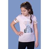 Toontoy Kids Baskılı Taş İşlemeli Arkası Tül Detaylı Pudra Kız Çocuk T-shirt