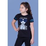 Toontoy Kids Baskılı Taş İşlemeli Arkası Tül Detaylı Siyah Kız Çocuk T-shirt