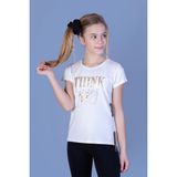 Toontoy Kids Baskılı Taş İşlemeli Yanı Şerit Detaylı Ekru Kız Çocuk T-shirt