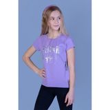 Toontoy Kids Baskılı Taş İşlemeli Yanı Şerit Detaylı Lila Kız Çocuk T-shirt
