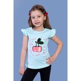 Toontoy Kids Çevirmeli Pullu Kiraz Baskılı Su Yeşili Kız Çocuk T-shirt