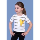 Toontoy Kids Çizgli Kalp Baskılı Taş İşlemeli Ekru Kız Çocuk T-shirt