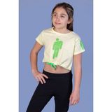 Toontoy Kids Crop Model Baskılı Taş İşlemeli Sarı Kız Çocuk T-shirt