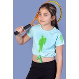 Toontoy Kids Crop Model Baskılı Taş İşlemeli Su Yeşili Kız Çocuk T-shirt