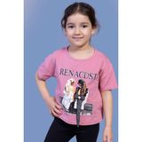 Toontoy Kids Dijital Baskılı Arkası Detaylı Gül Kurusu Kız Çocuk T-shirt