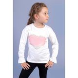 Toontoy Kids Düşük Kol Garni Detaylı Baskılı Ekru Kız Çocuk T-shirt