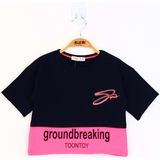 Toontoy Kids Düşük Kol Garni Detaylı Baskılı Pudra Kız Çocuk T-shirt