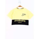 Toontoy Kids Düşük Kol Garni Detaylı Baskılı Sarı Kız Çocuk T-shirt