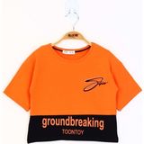 Toontoy Kids Düşük Kol Garni Detaylı Baskılı Turuncu Kız Çocuk T-shirt