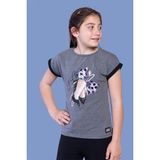 Toontoy Kids Fiyonk Baskılı Kolları Garni Detaylı Antrasit Melanj Kız Çocuk T-shirt