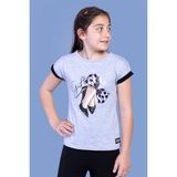 Toontoy Kids Fiyonk Baskılı Kolları Garni Detaylı Gri Melanj Kız Çocuk T-shirt