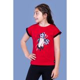 Toontoy Kids Fiyonk Baskılı Kolları Garni Detaylı Kırmızı Kız Çocuk T-shirt