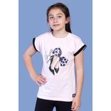 Toontoy Kids Fiyonk Baskılı Kolları Garni Detaylı Pudra Kız Çocuk T-shirt