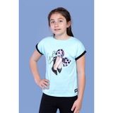 Toontoy Kids Fiyonk Baskılı Kolları Garni Detaylı Su Yeşili Kız Çocuk T-shirt