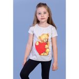 Toontoy Kids Kalpli Ayıcık Baskılı Taş İşlemeli Bej Kız Çocuk T-shirt