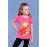 Toontoy Kids Kalpli Ayıcık Baskılı Taş İşlemeli Fuşya Kız Çocuk T-shirt