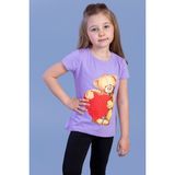 Toontoy Kids Kalpli Ayıcık Baskılı Taş İşlemeli Lila Kız Çocuk T-shirt